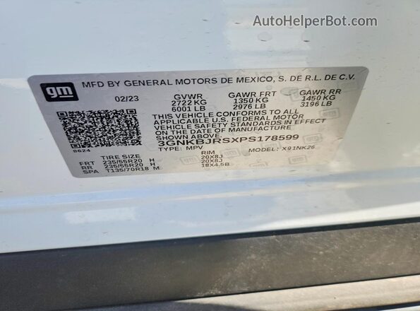 3GNKBJRSXPS178599 2023 CHEVROLET BLAZER Белый Панорамный вид салона 360°
