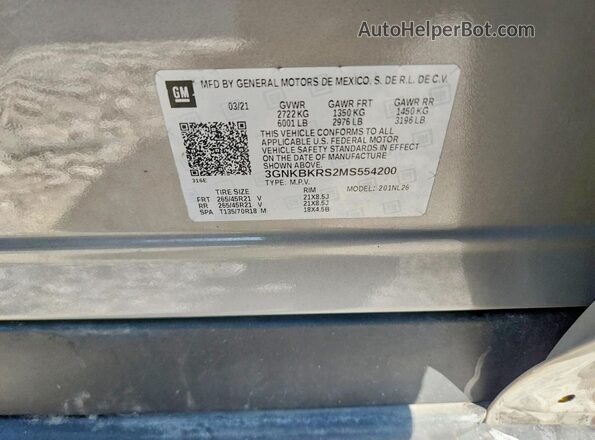 3GNKBKRS2MS554200 2021 CHEVROLET BLAZER Tan Вид наклейки з VIN-кодом
