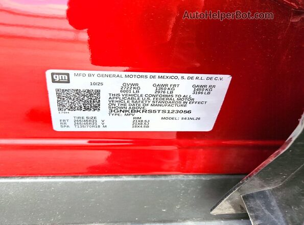 3GNKBKRS5TS123056 2026 CHEVROLET BLAZER Бордовый Вид подкапотного пространства