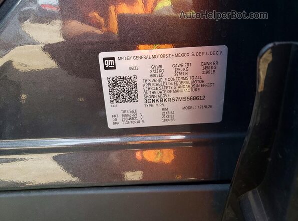 3GNKBKRS7MS568612 2021 CHEVROLET BLAZER Gray Սալոնի 360 աստիճան տեսք