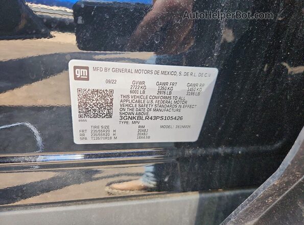 3GNKBLR43PS105426 2023 CHEVROLET BLAZER Черный Вид наклейки с VIN-кодом