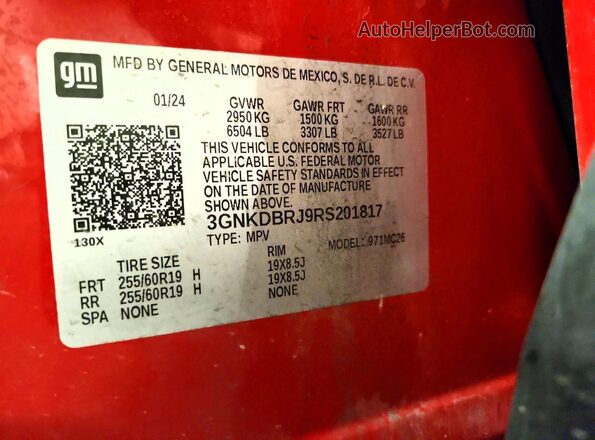 3GNKDBRJ9RS201817 2024 CHEVROLET BLAZER Red Widok naklejki z numerem VIN