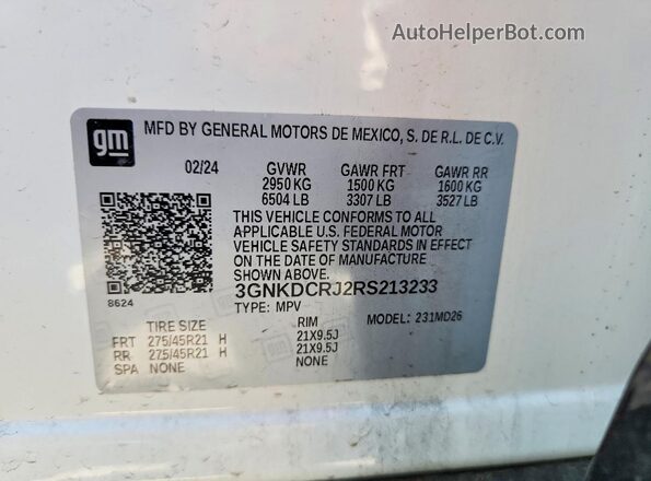 3GNKDCRJ2RS213233 2024 CHEVROLET BLAZER White Widok wnętrza 360 stopni