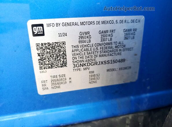 3GNKDGRJXSS150489 2025 CHEVROLET BLAZER Blue Vista de la etiqueta del VIN