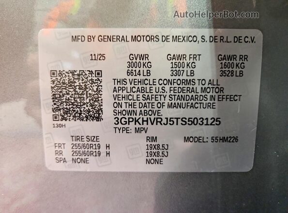 3GPKHVRJ5TS503125 2026 HONDA PROLOGUE Silver VIN կոդի պիտակի տեսք