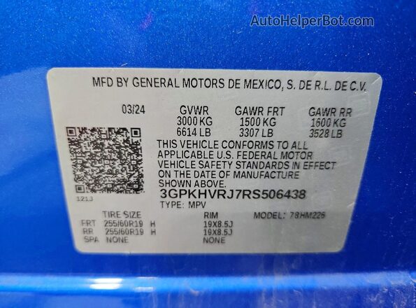 3GPKHVRJ7RS506438 2024 HONDA PROLOGUE Blue Вид наклейки з VIN-кодом