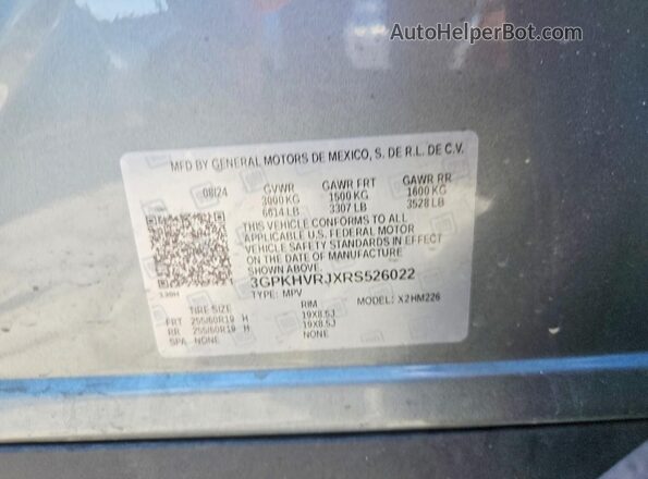 3GPKHVRJXRS526022 2024 HONDA PROLOGUE Gray VIN კოდის სტიკერის ხედი