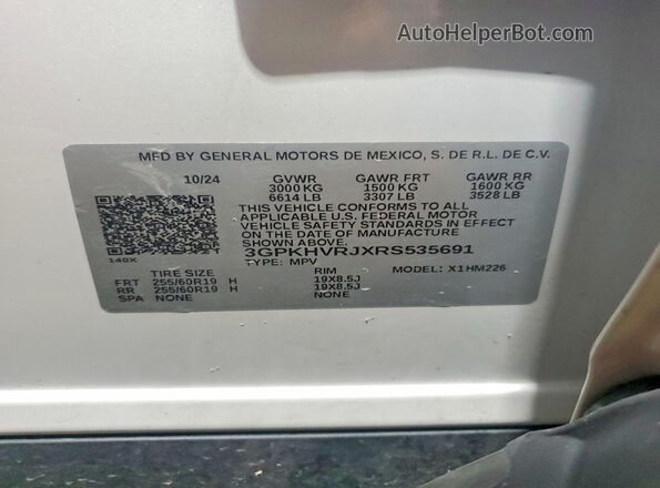 3GPKHVRJXRS535691 2024 HONDA PROLOGUE White Панорамний вид салону 360°