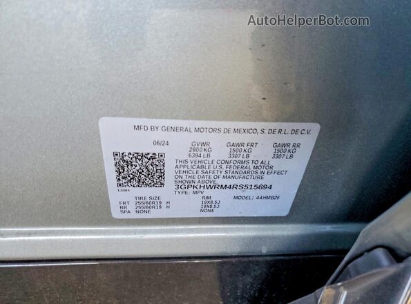 3GPKHWRM4RS515694 2024 HONDA PROLOGUE Gray Vista de la etiqueta del VIN