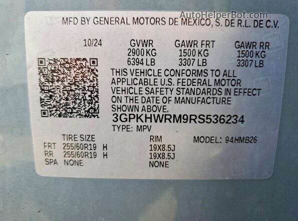 3GPKHWRM9RS536234 2024 HONDA PROLOGUE Gray VIN sticker view