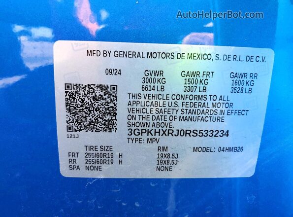 3GPKHXRJ0RS533234 2024 HONDA PROLOGUE Blue სალონის 360-გრადუსიანი ხედი