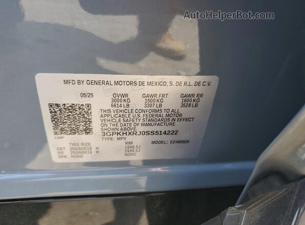 3GPKHXRJ0SS514222 2025 HONDA PROLOGUE Blue VIN sticker view