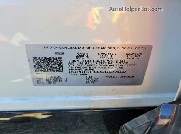 3GPKHXRJ2SS507160 2025 HONDA PROLOGUE White Вид наклейки з VIN-кодом