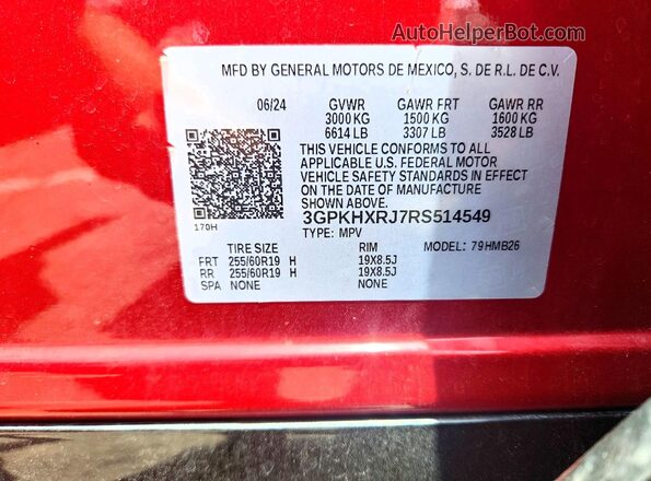 3GPKHXRJ7RS514549 2024 HONDA PROLOGUE Красный Вид наклейки с VIN-кодом