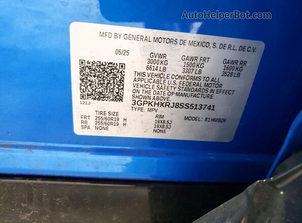 3GPKHXRJ8SS513741 2025 HONDA PROLOGUE Blue Widok naklejki z numerem VIN