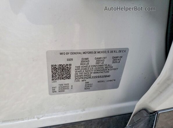 3GPKHZRJ1SS510840 2025 HONDA PROLOGUE Белый Вид наклейки с VIN-кодом