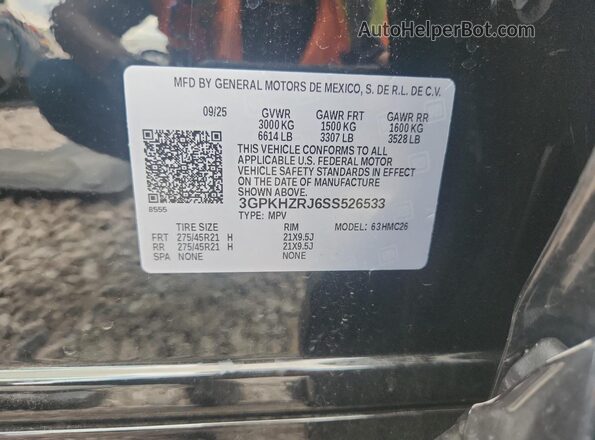 3GPKHZRJ6SS526533 2025 HONDA PROLOGUE Black Вид наклейки з VIN-кодом