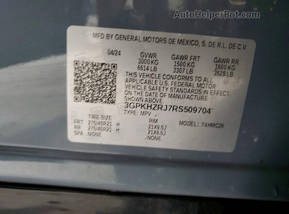 3GPKHZRJ7RS509704 2024 HONDA PROLOGUE Blue VIN კოდის სტიკერის ხედი