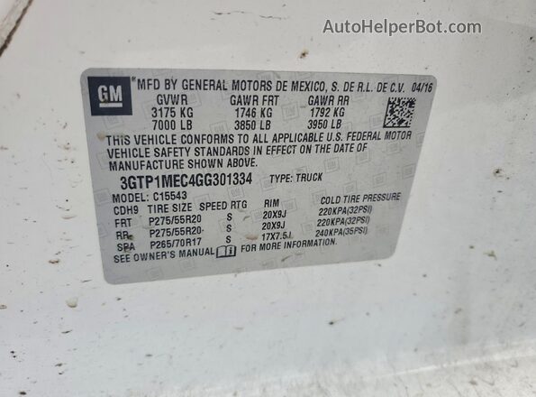 3GTP1MEC4GG301334 2016 GMC SIERRA White Շարժիչի բաժամունքի տեսք