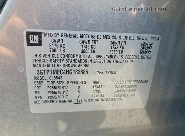 3GTP1MEC4HG182685 2017 GMC SIERRA Gray VIN sticker view