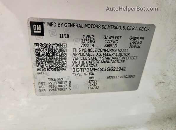 3GTP1MEC4JG621941 2018 GMC SIERRA White Вид наклейки з VIN-кодом