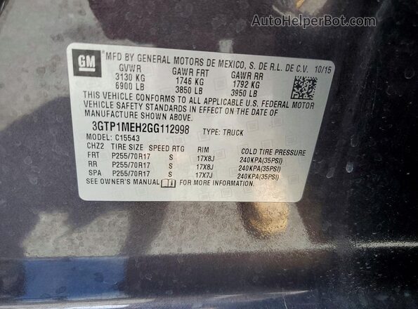 3GTP1MEH2GG112998 2016 GMC SIERRA Black Вид наклейки з VIN-кодом