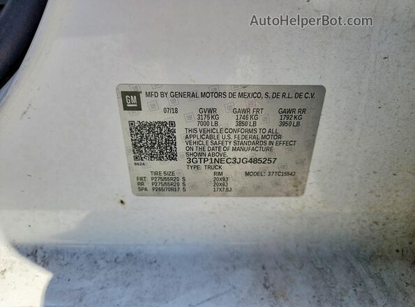 3GTP1NEC3JG485257 2018 GMC SIERRA White ძრავის განყოფილების ხედი