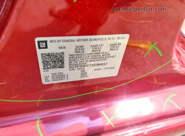 3GTP1NEC7JG364117 2018 GMC SIERRA Burgundy Widok komory silnika