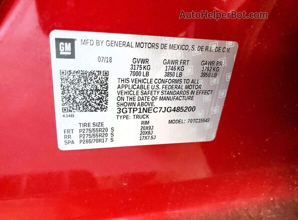 3GTP1NEC7JG485200 2018 GMC SIERRA Red Engine compartment view
