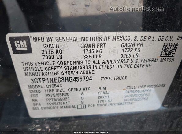 3GTP1NEC8HG455794 2017 GMC SIERRA Black Widok komory silnika