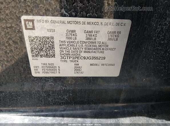 3GTP1PEC9JG355219 2018 GMC SIERRA Черный Вид подкапотного пространства