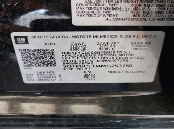 3GTP8CED4MG253750 2021 GMC SIERRA Black Շարժիչի բաժամունքի տեսք