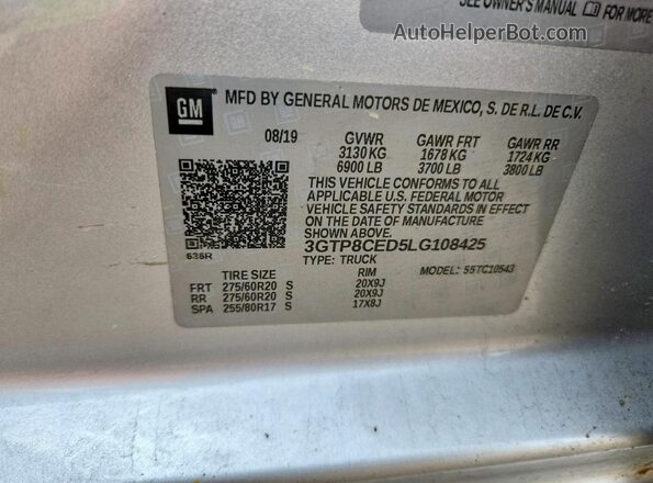 3GTP8CED5LG108425 2020 GMC SIERRA Silver Շարժիչի բաժամունքի տեսք