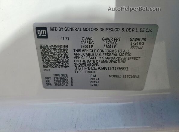3GTP8CEK9NG119591 2022 GMC SIERRA Белый Вид подкапотного пространства