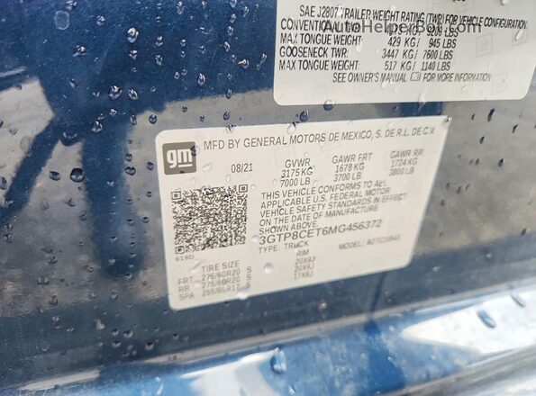 3GTP8CET6MG456372 2021 GMC SIERRA Синий Вид подкапотного пространства