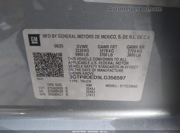 3GTP8DED5LG356597 2020 GMC SIERRA Gray Widok komory silnika
