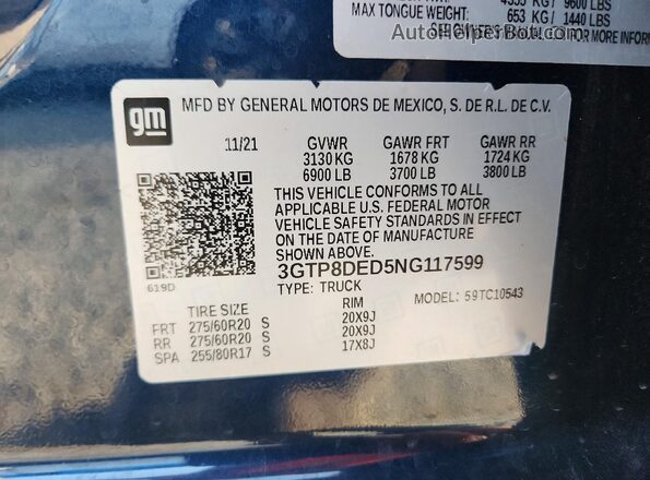 3GTP8DED5NG117599 2022 GMC SIERRA Blue Engine compartment view