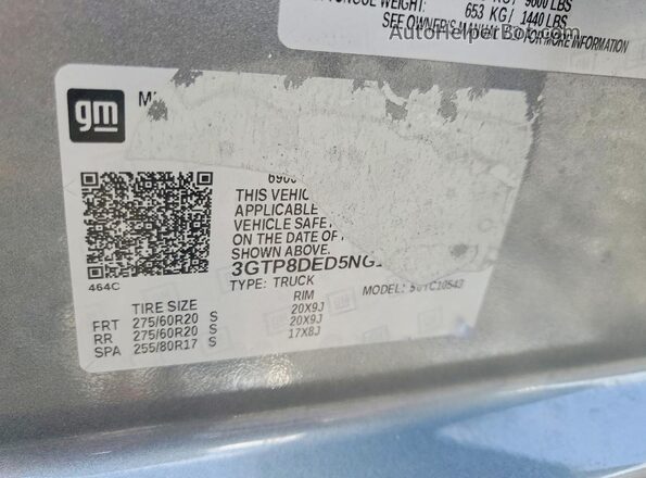3GTP8DED5NG139750 2022 GMC SIERRA Charcoal Engine compartment view