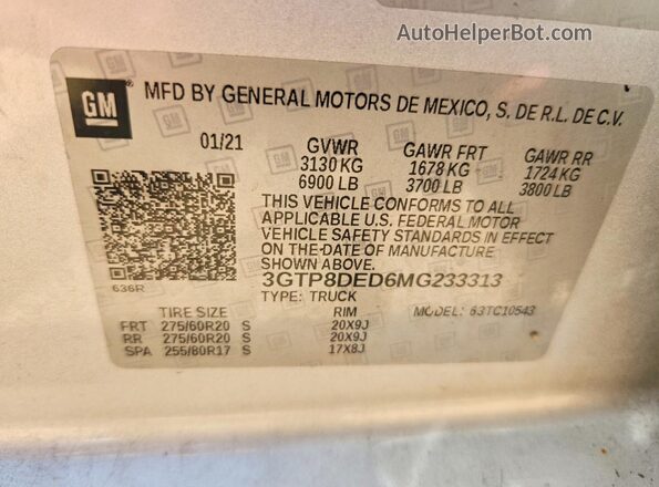 3GTP8DED6MG233313 2021 GMC SIERRA Gray Widok komory silnika