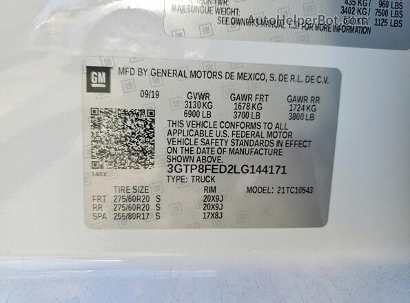 3GTP8FED2LG144171 2020 GMC SIERRA Белый Вид подкапотного пространства