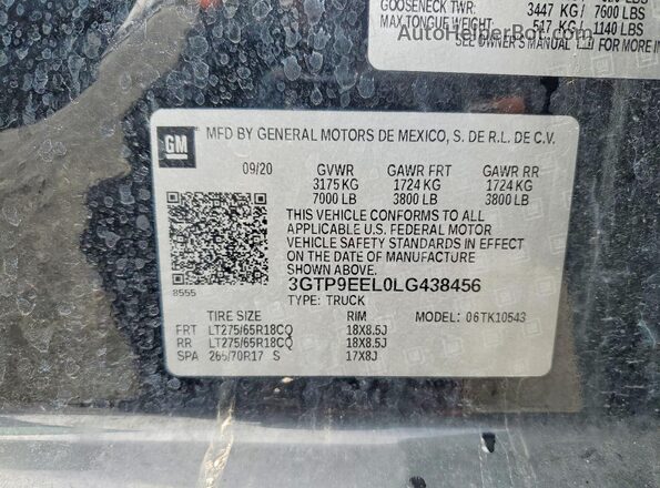 3GTP9EEL0LG438456 2020 GMC SIERRA Black Vista del compartimento del motor