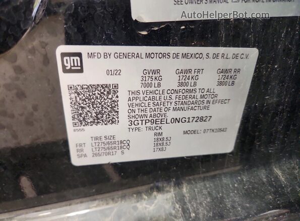 3GTP9EEL0NG172827 2022 GMC SIERRA Black Շարժիչի բաժամունքի տեսք
