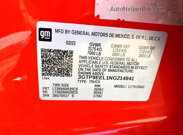 3GTP9EEL1NG214941 2022 GMC SIERRA Red Вид підкапотного простору