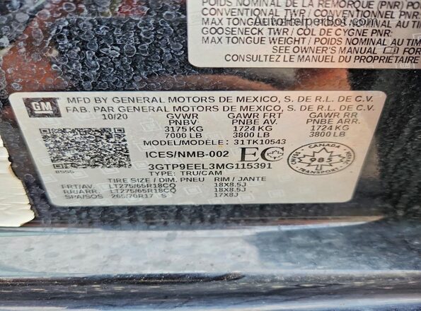 3GTP9EEL3MG115391 2021 GMC SIERRA Black Engine compartment view