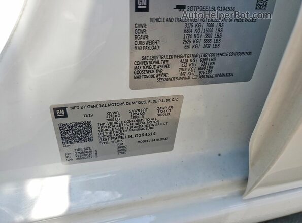 3GTP9EEL5LG194514 2020 GMC SIERRA White Engine compartment view
