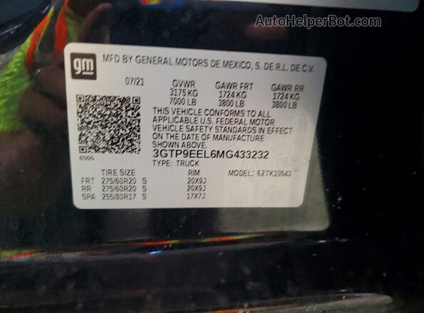 3GTP9EEL6MG433232 2021 GMC SIERRA Black Շարժիչի բաժամունքի տեսք