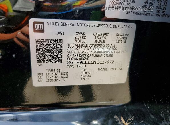 3GTP9EEL6NG117072 2022 GMC SIERRA Black Вид підкапотного простору