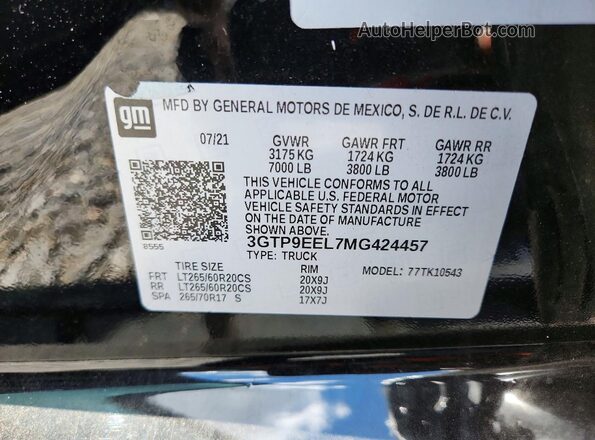 3GTP9EEL7MG424457 2021 GMC SIERRA Black Вид підкапотного простору