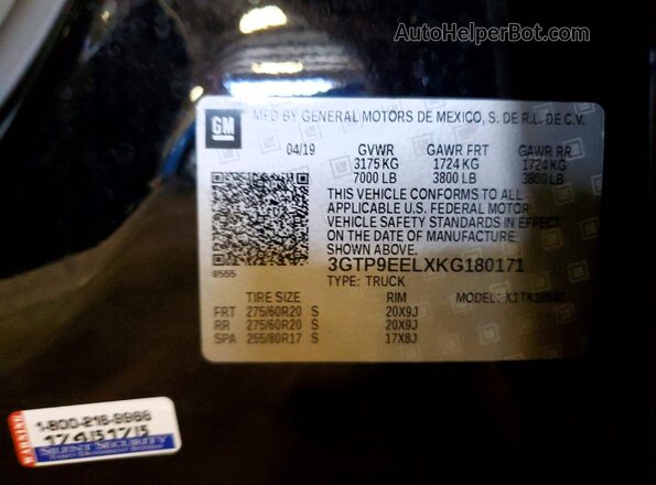 3GTP9EELXKG180171 2019 GMC SIERRA Black Widok komory silnika