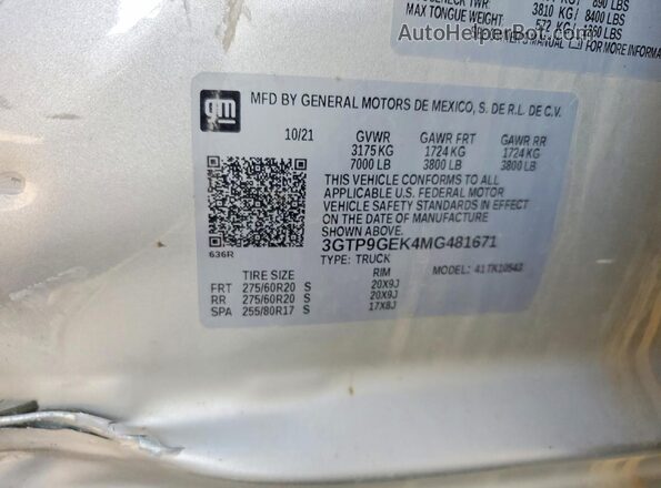 3GTP9GEK4MG481671 2021 GMC SIERRA Серебряный Вид подкапотного пространства